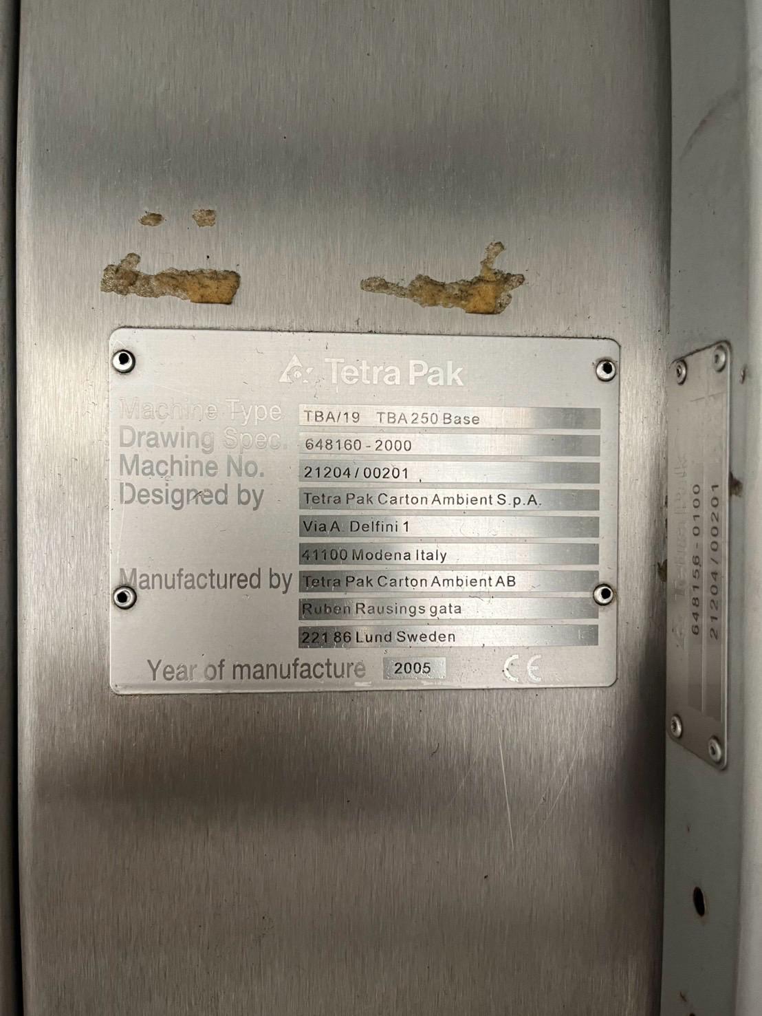 USED TETRA PAK TBA 19 250ML BASE 20v FILLING LINE FOR SALE YEAR 2005